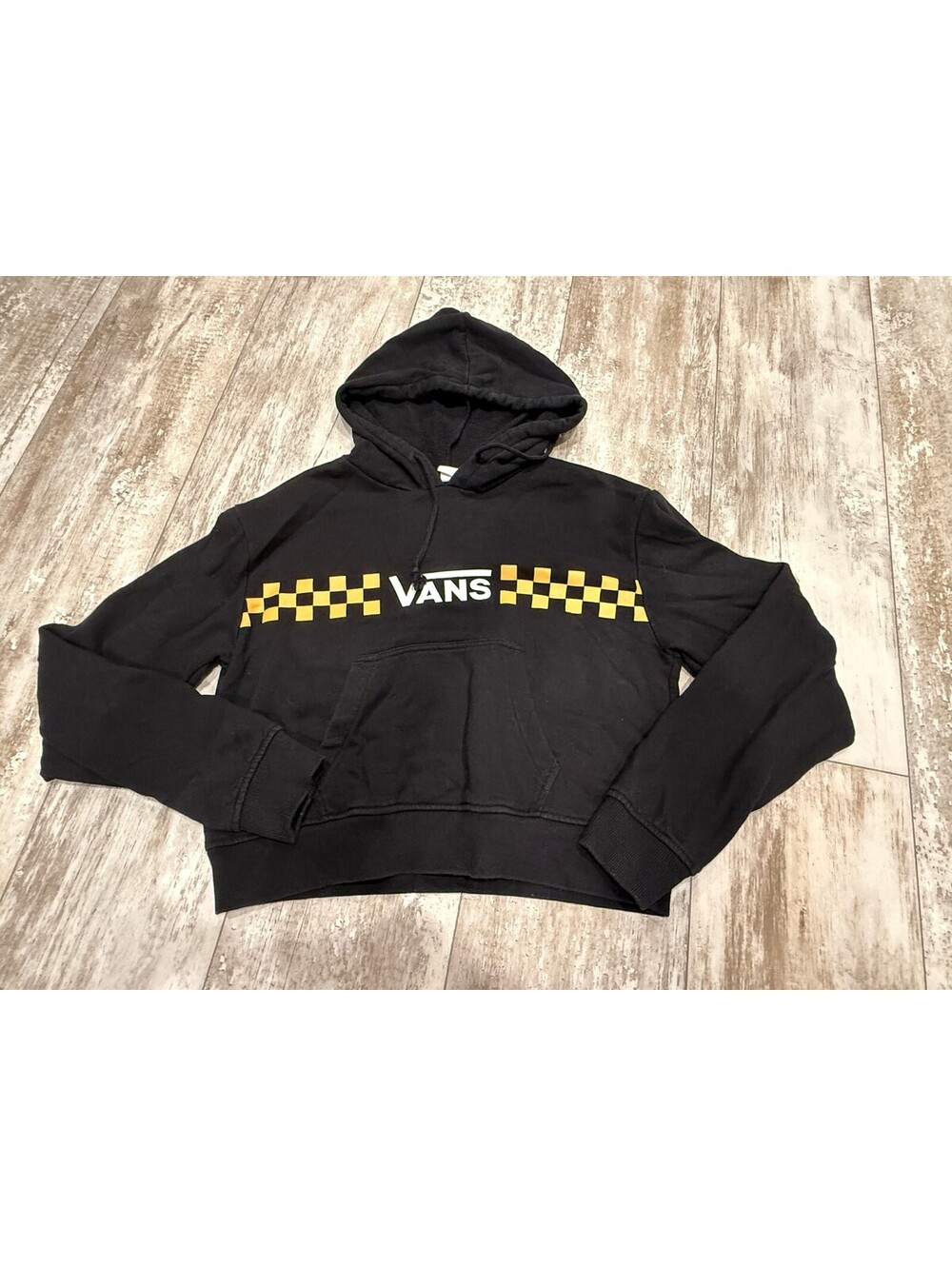 Vans XS Black Yellow Checkerboard Pullover Hoodie Skate
